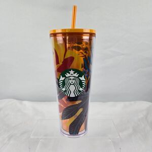 Starbucks Tumbler 24oz  Spring 2022 Tropical Floral Orange Multi 011132610 New